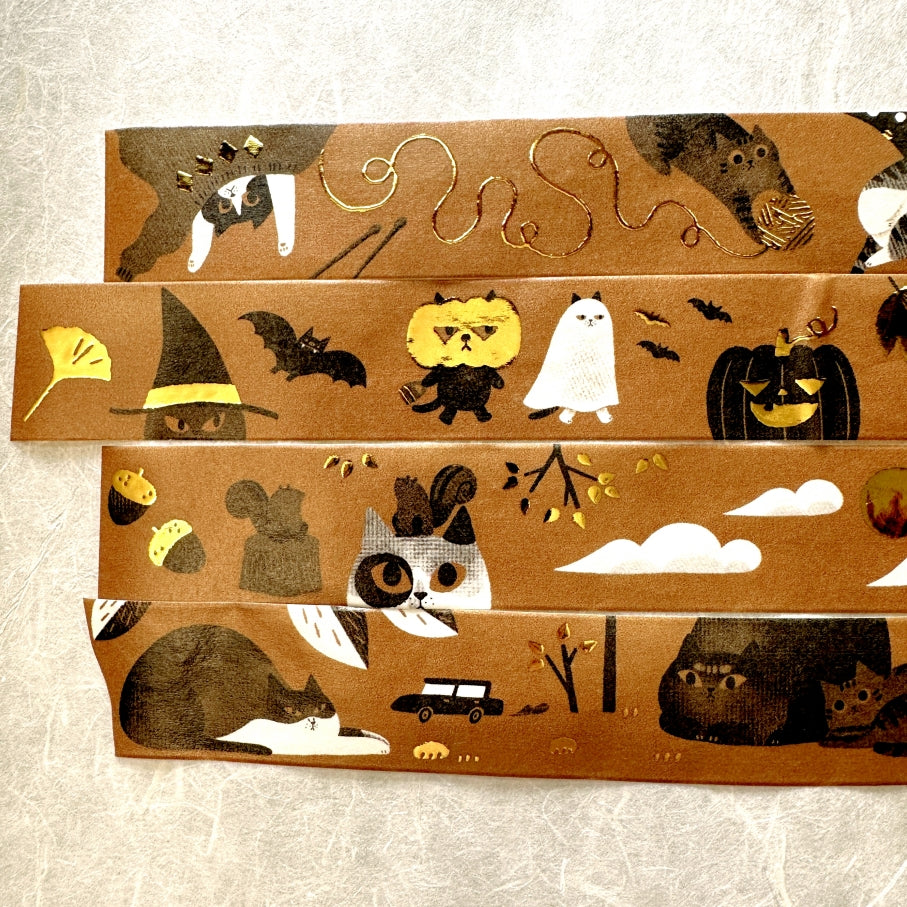 The Cats Sesame & Peanut - Autumn gold-foil washi tape SAMPLES