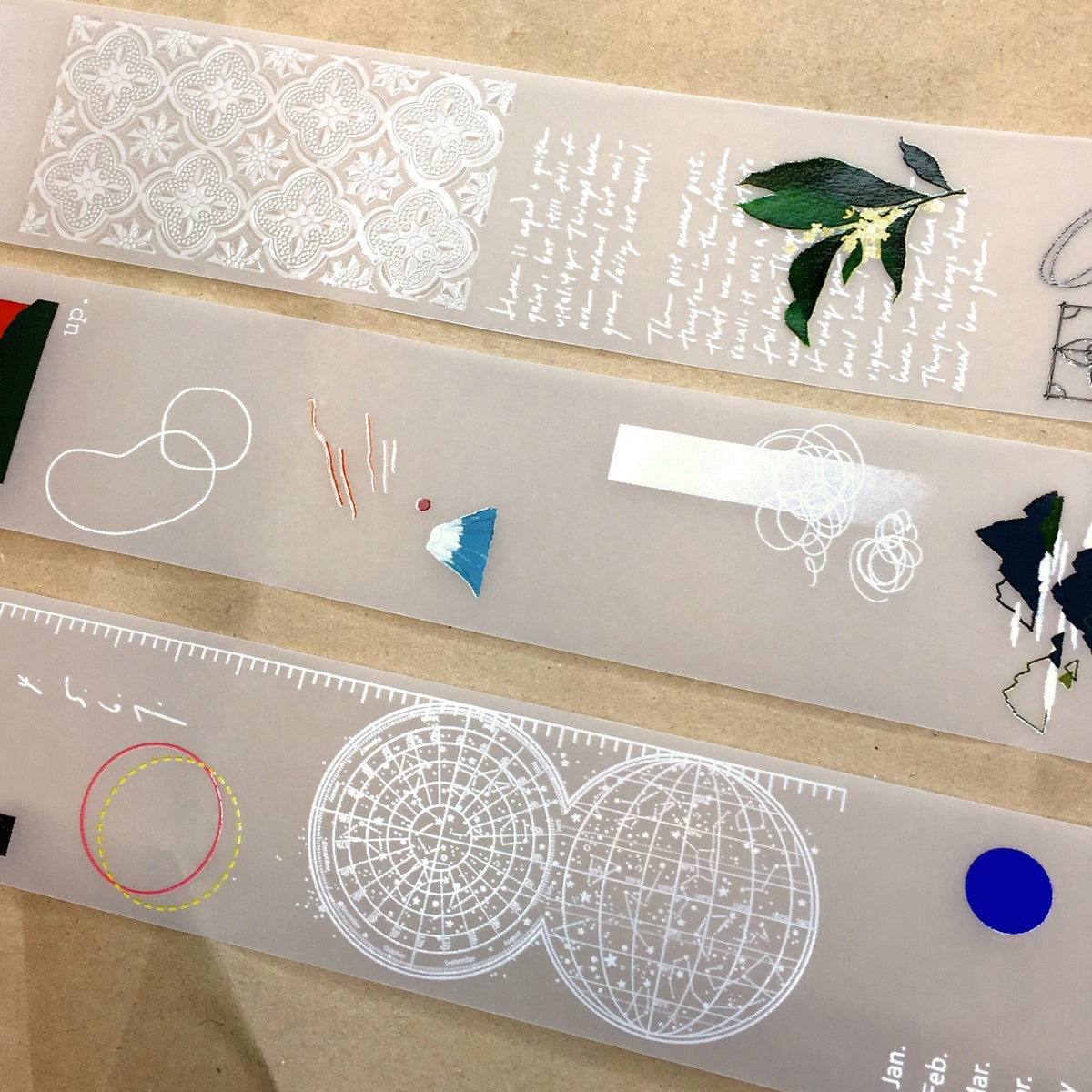 Somesortoffern - Begonia, Heliocentric, & Mountains and Oceans non-adhesive tracing paper scrolls SAMPLES