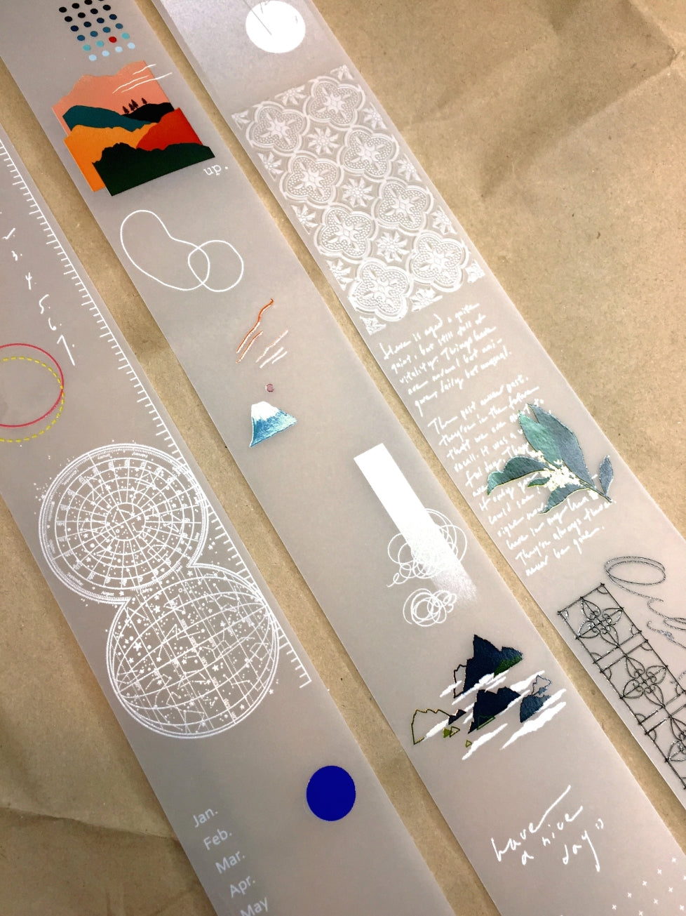 Somesortoffern - Begonia, Heliocentric, & Mountains and Oceans non-adhesive tracing paper scrolls SAMPLES