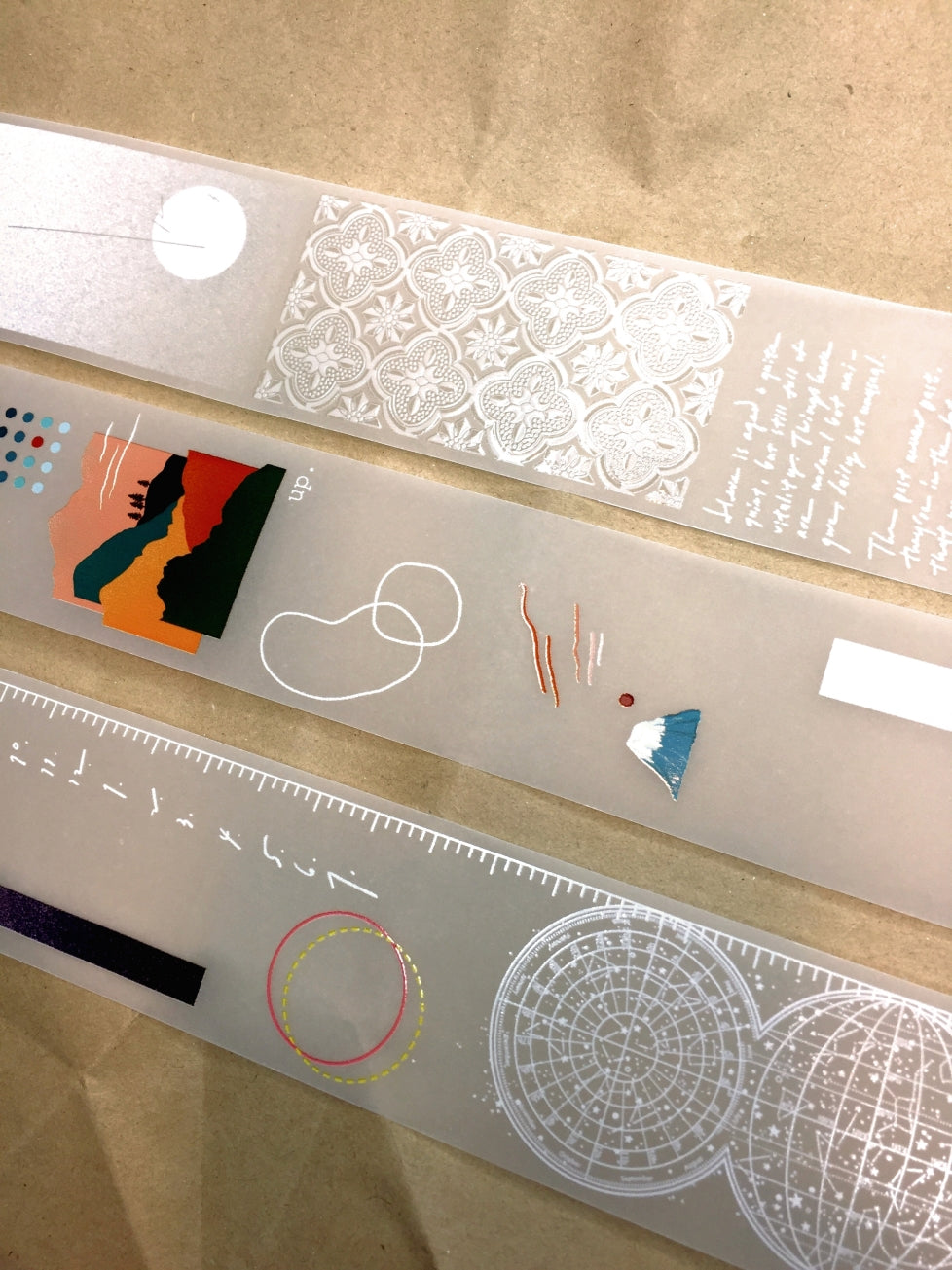 Somesortoffern - Begonia, Heliocentric, & Mountains and Oceans non-adhesive tracing paper scrolls SAMPLES