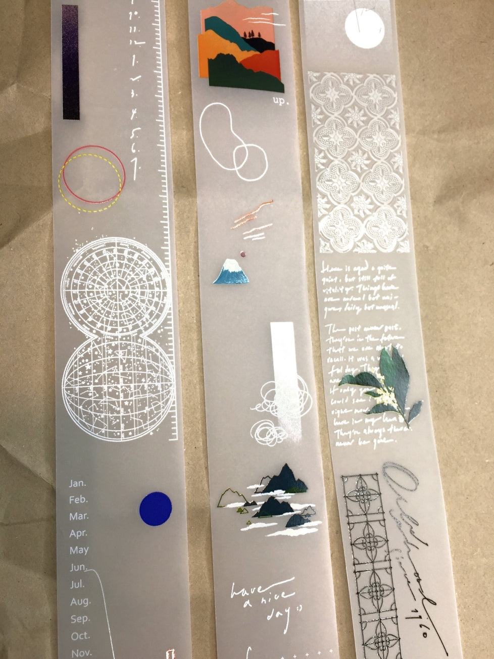 Somesortoffern - Begonia, Heliocentric, & Mountains and Oceans non-adhesive tracing paper scrolls SAMPLES