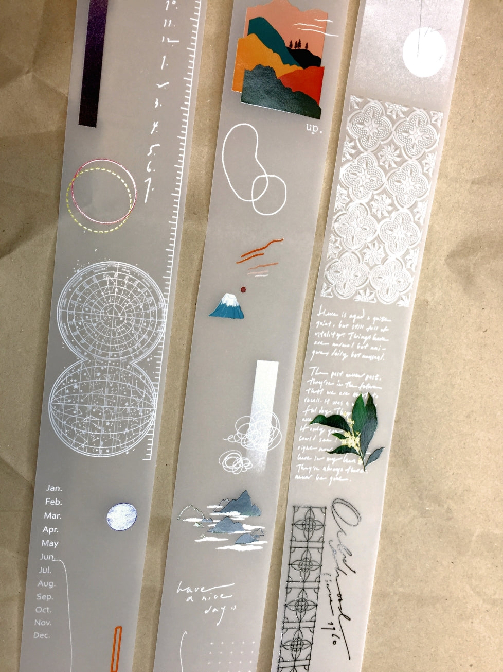 Somesortoffern - Begonia, Heliocentric, & Mountains and Oceans non-adhesive tracing paper scrolls SAMPLES