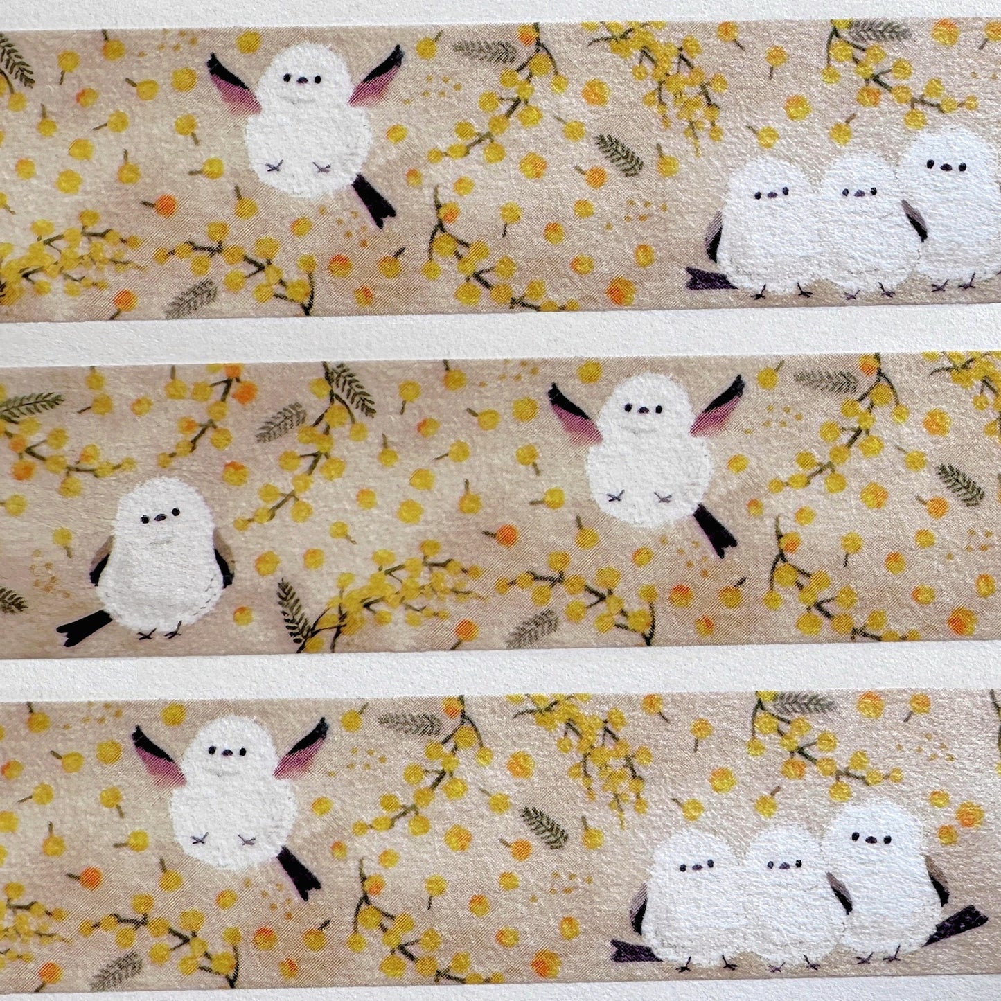 SAIEN - Long-Tailed Tit and Mimosa washi tape (Whole Roll)