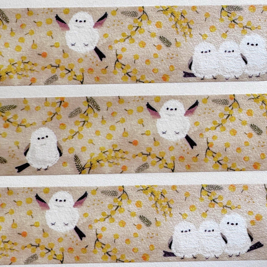 SAIEN - Long-Tailed Tit and Mimosa washi tape (Whole Roll)