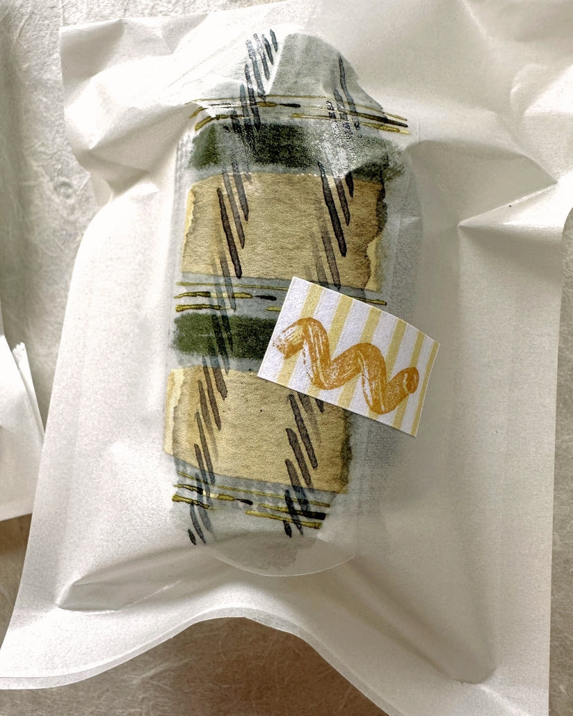 Jieyanow Atelier - Bird with Ribbon & Yellow Stripe label sticker rolls SAMPLES