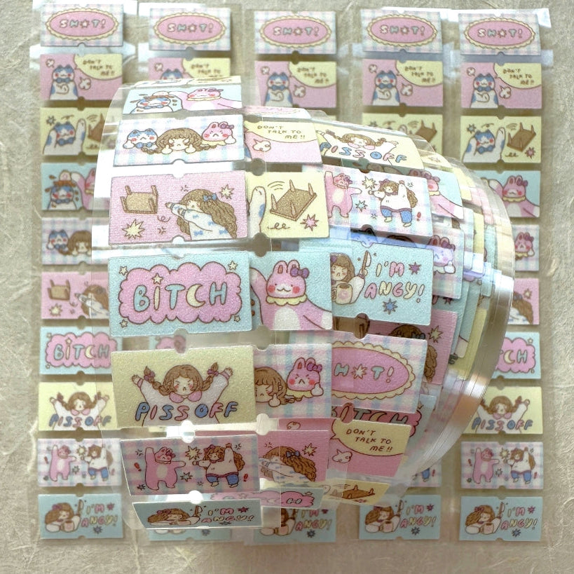 shō Little Happiness x Artsy Jadey - Angry Besties glitter label sticker roll SAMPLES