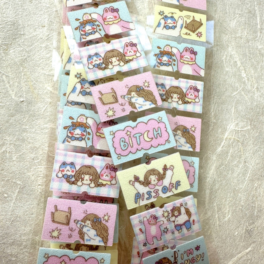 shō Little Happiness x Artsy Jadey - Angry Besties glitter label sticker roll SAMPLES