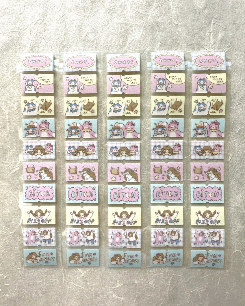 shō Little Happiness x Artsy Jadey - Angry Besties glitter label sticker roll SAMPLES