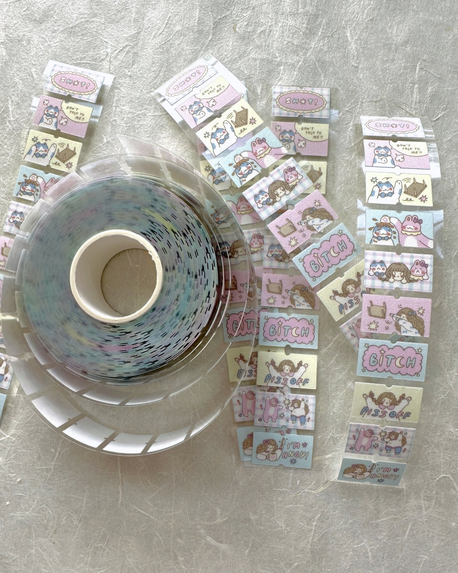 shō Little Happiness x Artsy Jadey - Angry Besties glitter label sticker roll SAMPLES