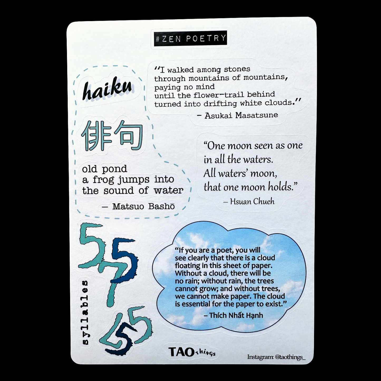 Zen Poetry & Haiku - sticker sheets by TAOthings Studio