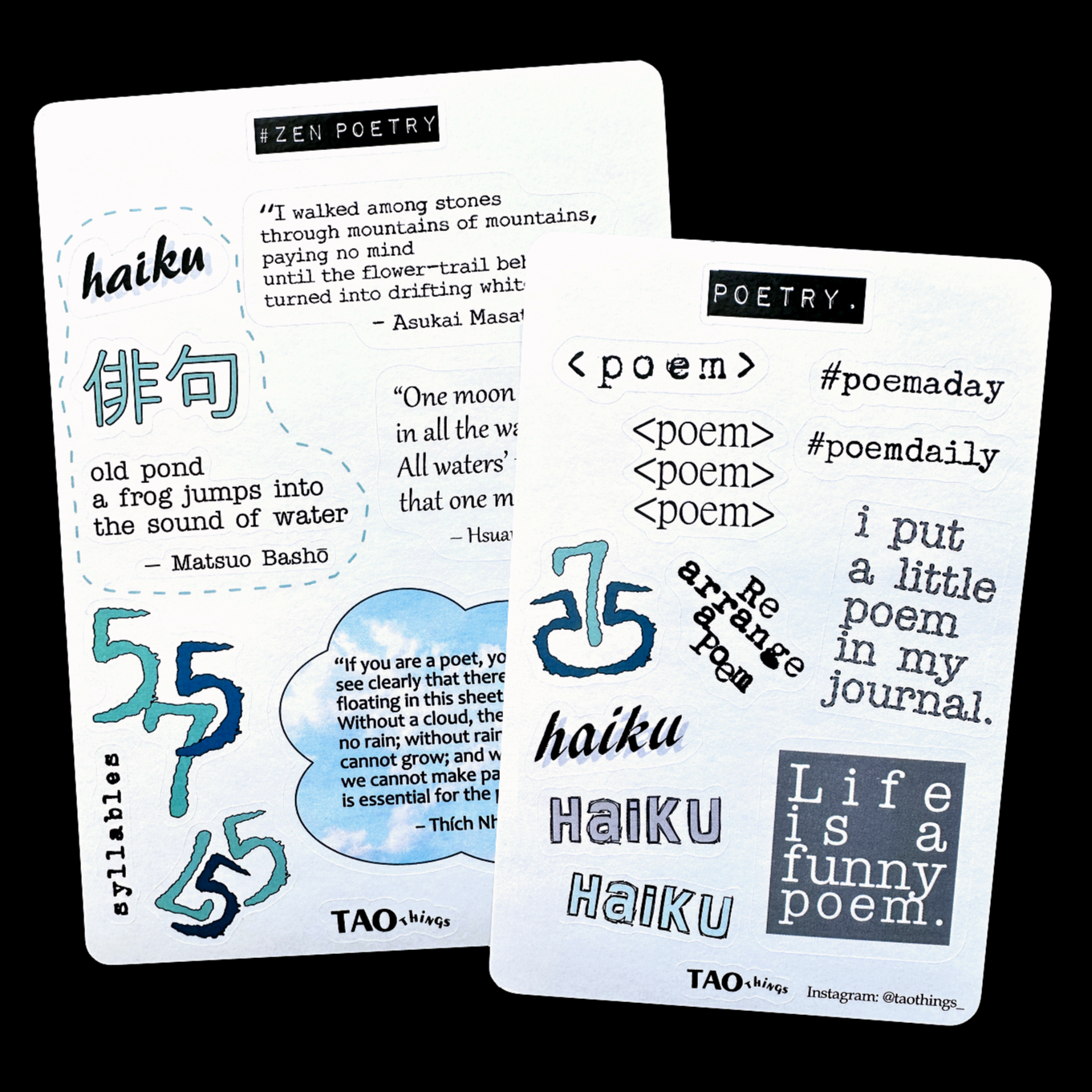 Zen Poetry & Haiku - sticker sheets by TAOthings Studio