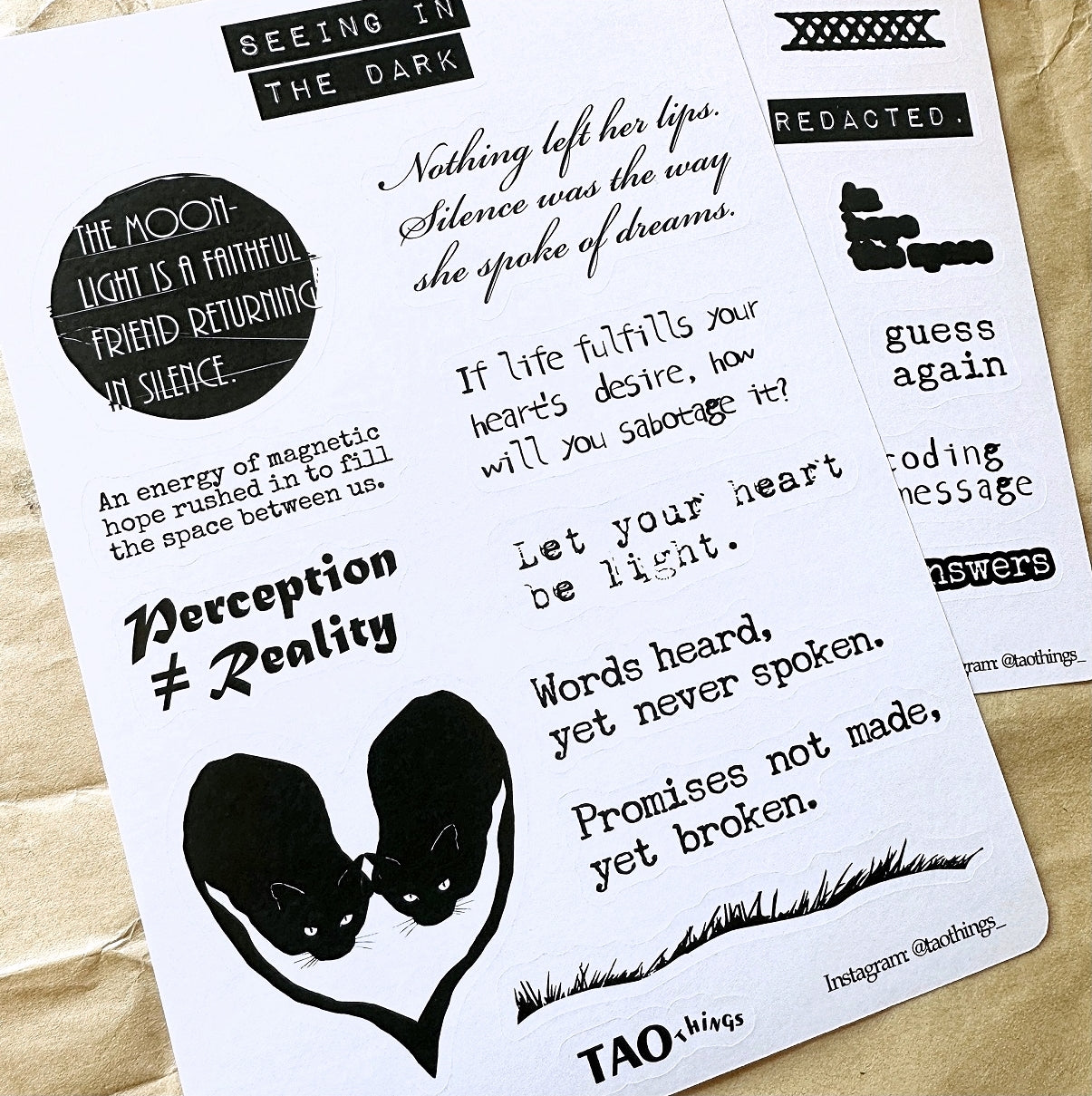 Seeing in the Dark / Secrets - sticker sheets by TAOthings Studio