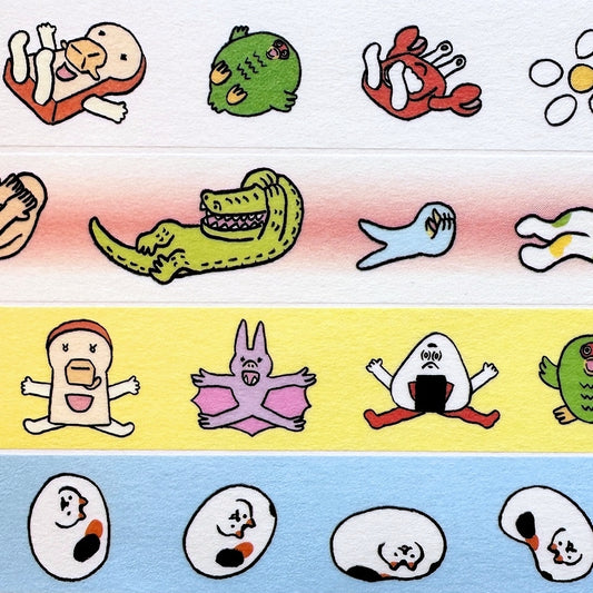 Makomo x Osoblanco - Rolling, Shy, Happy, & Rolling Cat washi tapes SAMPLES