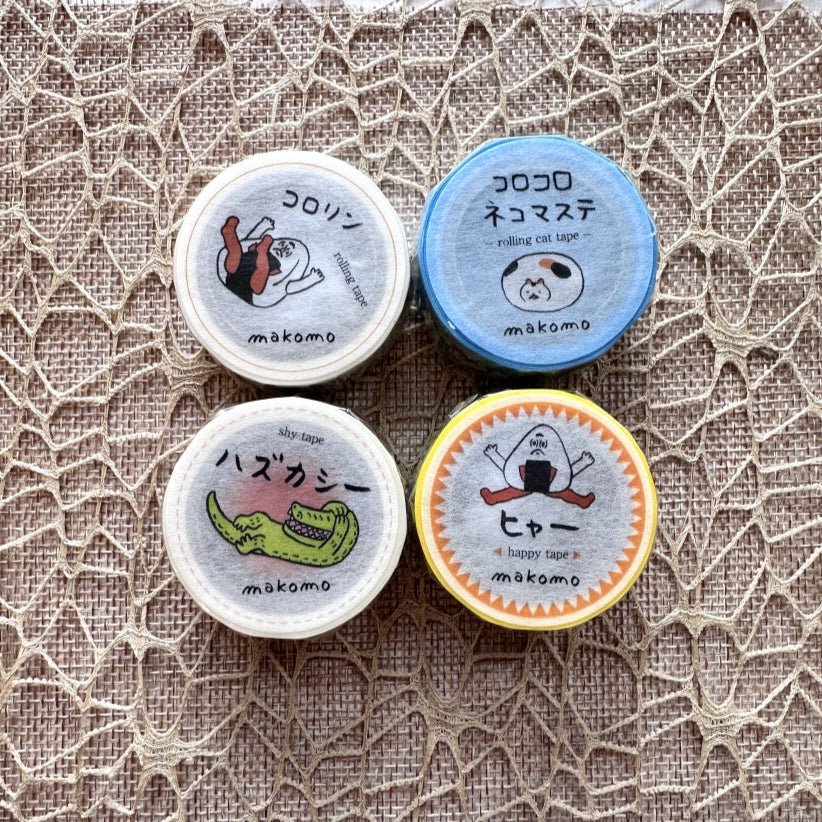 Makomo x Osoblanco - Rolling, Shy, Happy, & Rolling Cat washi tapes SAMPLES