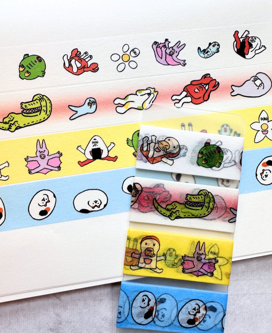 Makomo x Osoblanco - Rolling, Shy, Happy, & Rolling Cat washi tapes SAMPLES