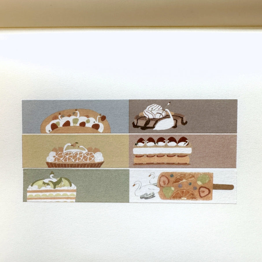 Tobimatsu Shoichiro - Swan and Dessert perforated washi tape SAMPLES