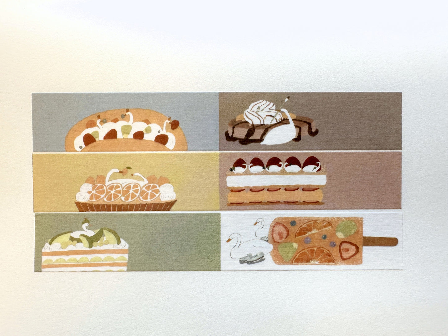 Tobimatsu Shoichiro - Swan and Dessert perforated washi tape SAMPLES