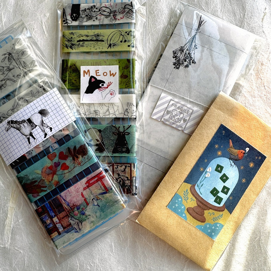 Tegamisha x Necktie - Playing with Cats mini square memo sticky roll SAMPLES