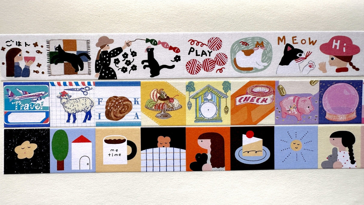 Tegamisha x Necktie - Playing with Cats mini square memo sticky roll SAMPLES