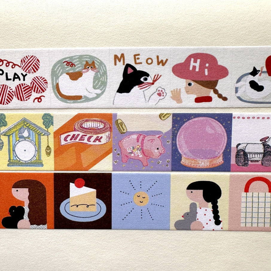 Tegamisha x Necktie - Playing with Cats mini square memo sticky roll SAMPLES