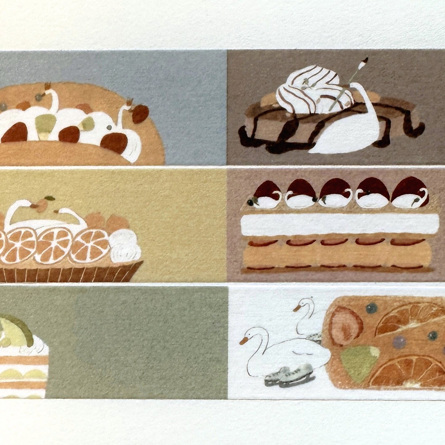 Tobimatsu Shoichiro - Swan and Dessert perforated washi tape SAMPLES
