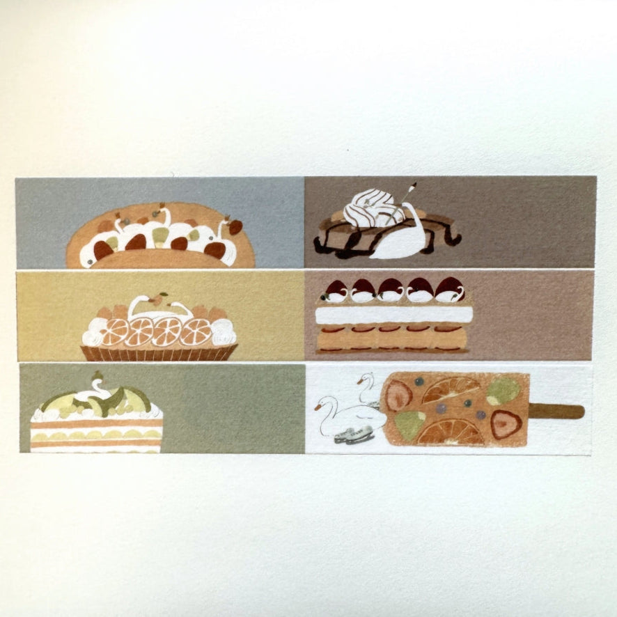 Tobimatsu Shoichiro - Swan and Dessert perforated washi tape SAMPLES