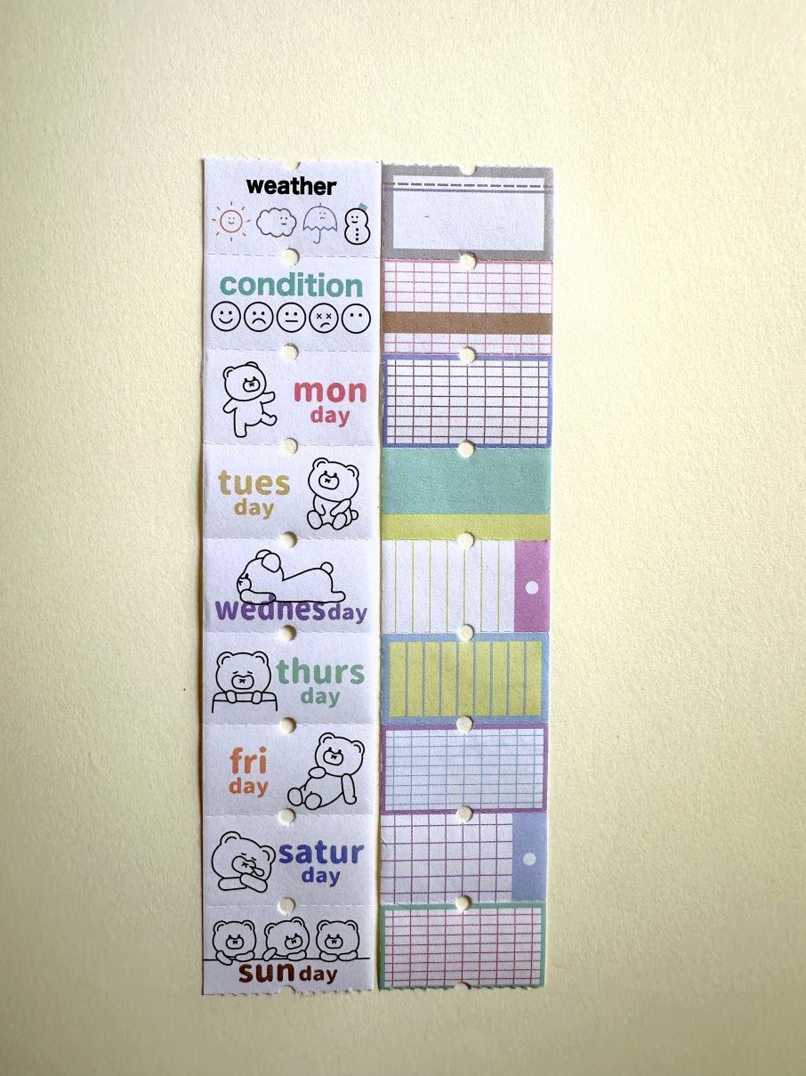 Tomoshop - Days of the Week & Pattern perforated label sticker rolls SAMPLES