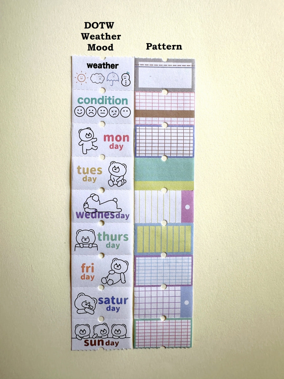 Tomoshop - Days of the Week & Pattern perforated label sticker rolls SAMPLES