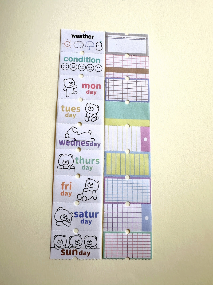 Tomoshop - Days of the Week & Pattern perforated label sticker rolls SAMPLES