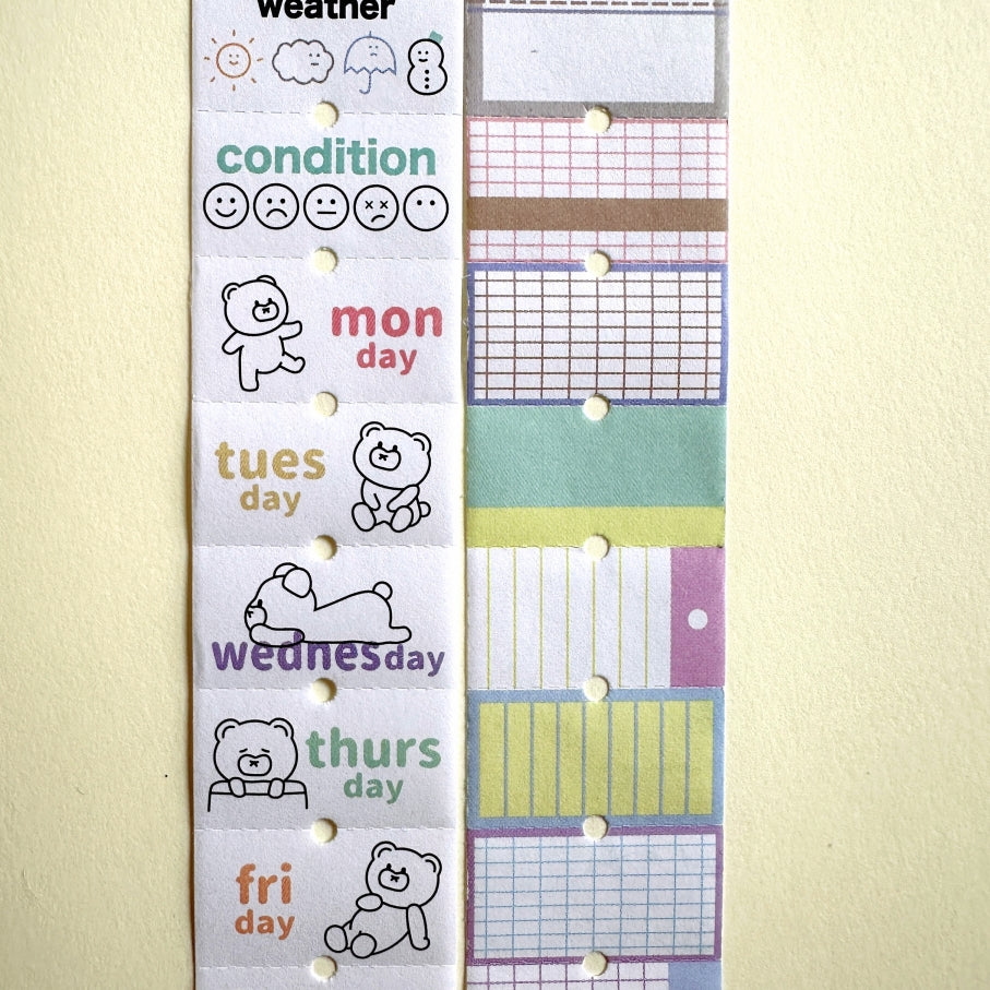 Tomoshop - Days of the Week & Pattern perforated label sticker rolls SAMPLES