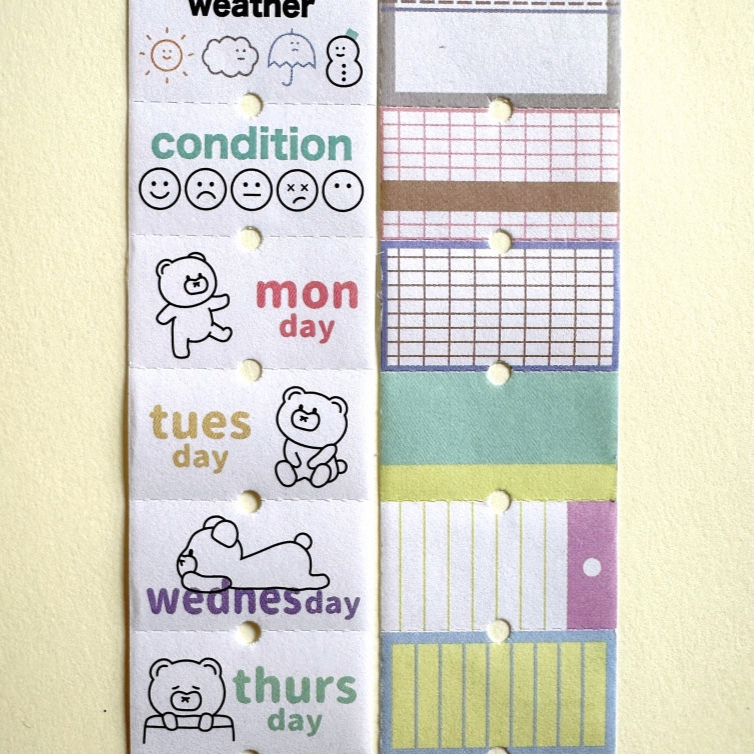 Tomoshop - Days of the Week & Pattern perforated label sticker rolls SAMPLES