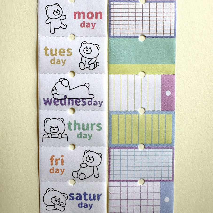 Tomoshop - Days of the Week & Pattern perforated label sticker rolls SAMPLES