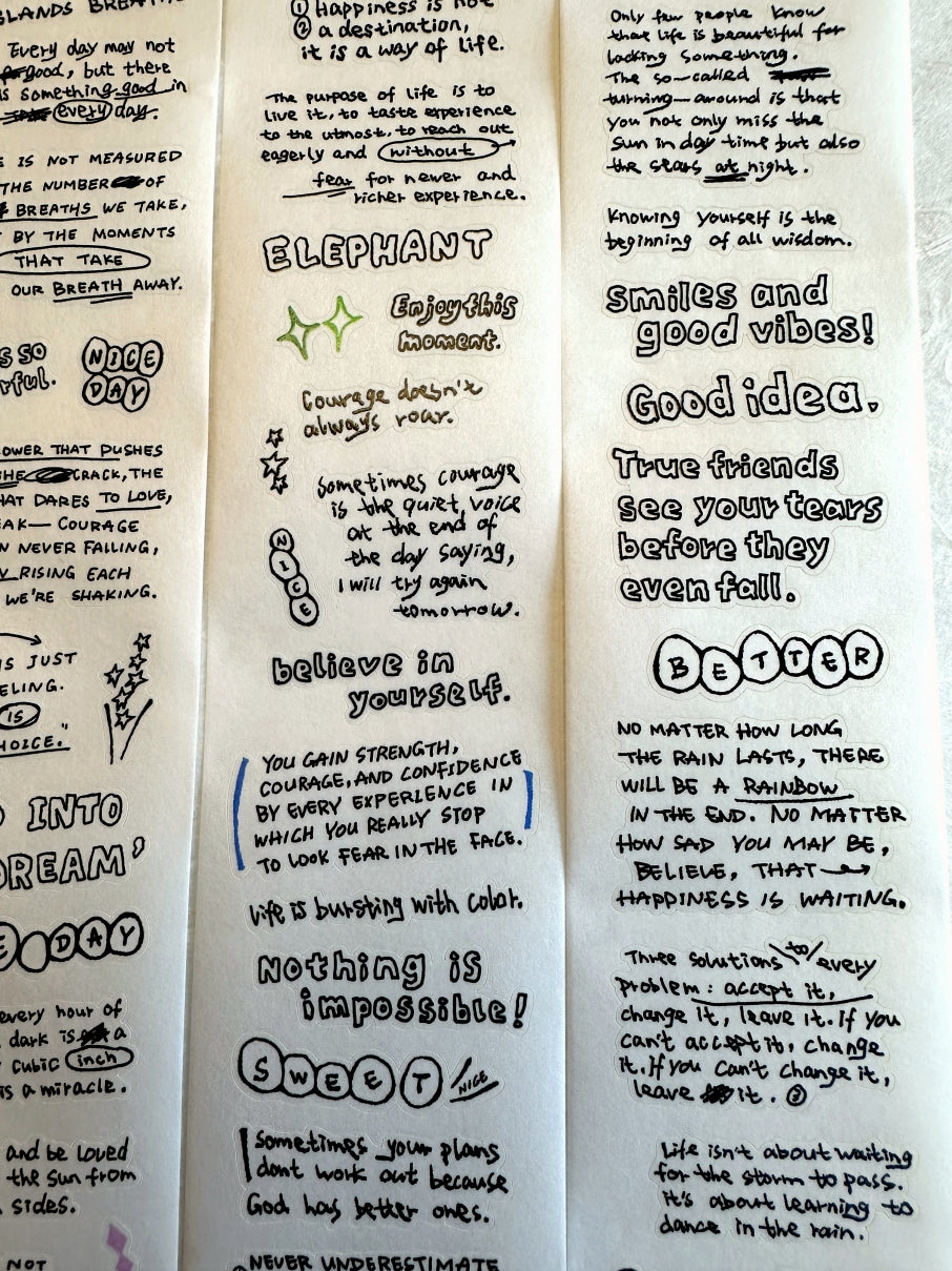 Tuli - Black-and-White Reading Notes kiss-cut PET & washi tape SAMPLES