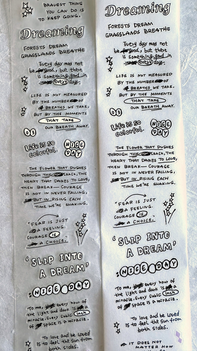 Tuli - Black-and-White Reading Notes kiss-cut PET & washi tape SAMPLES