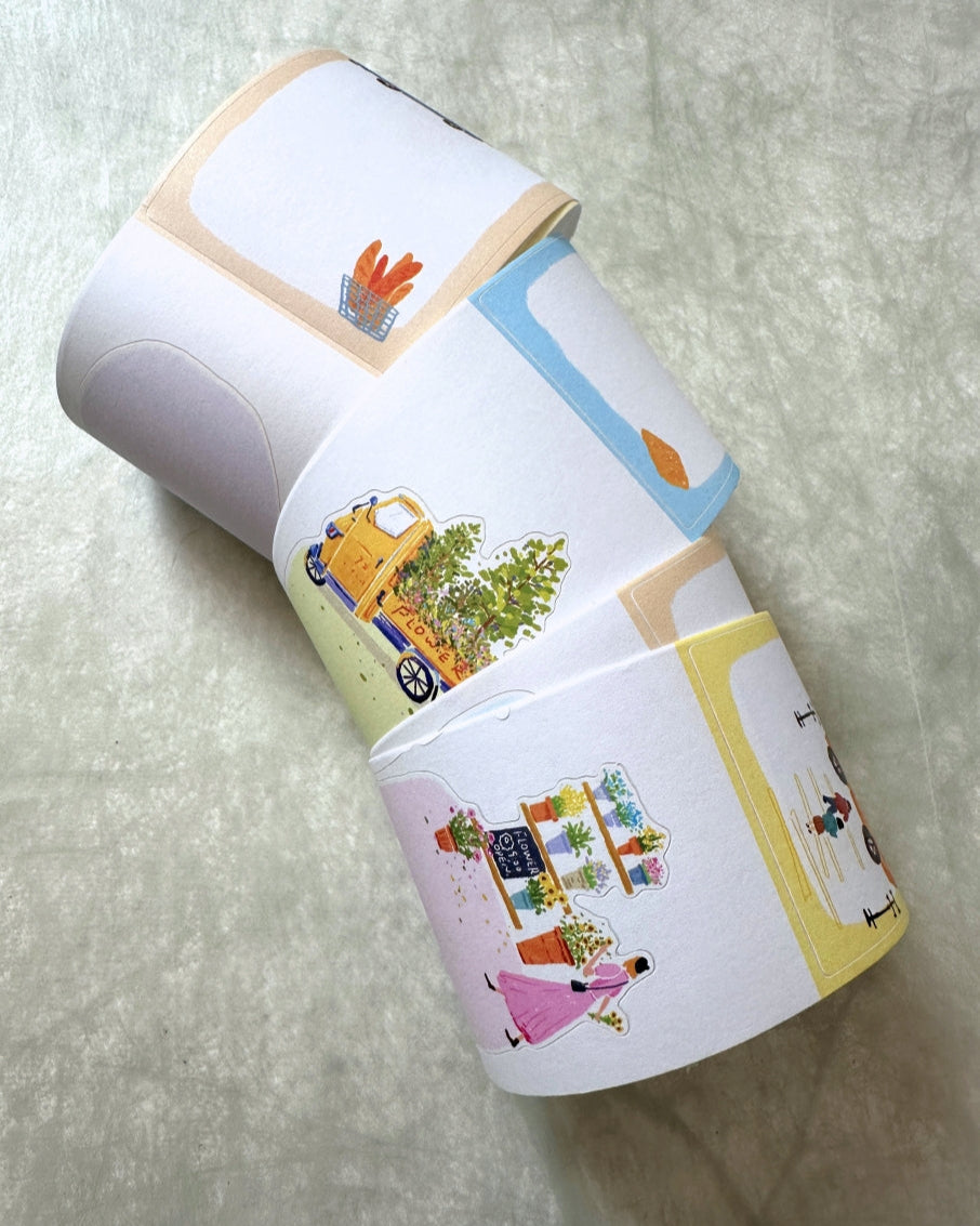 Two Raccoons - Bread and Flowers kiss-cut memo paper tape SAMPLES
