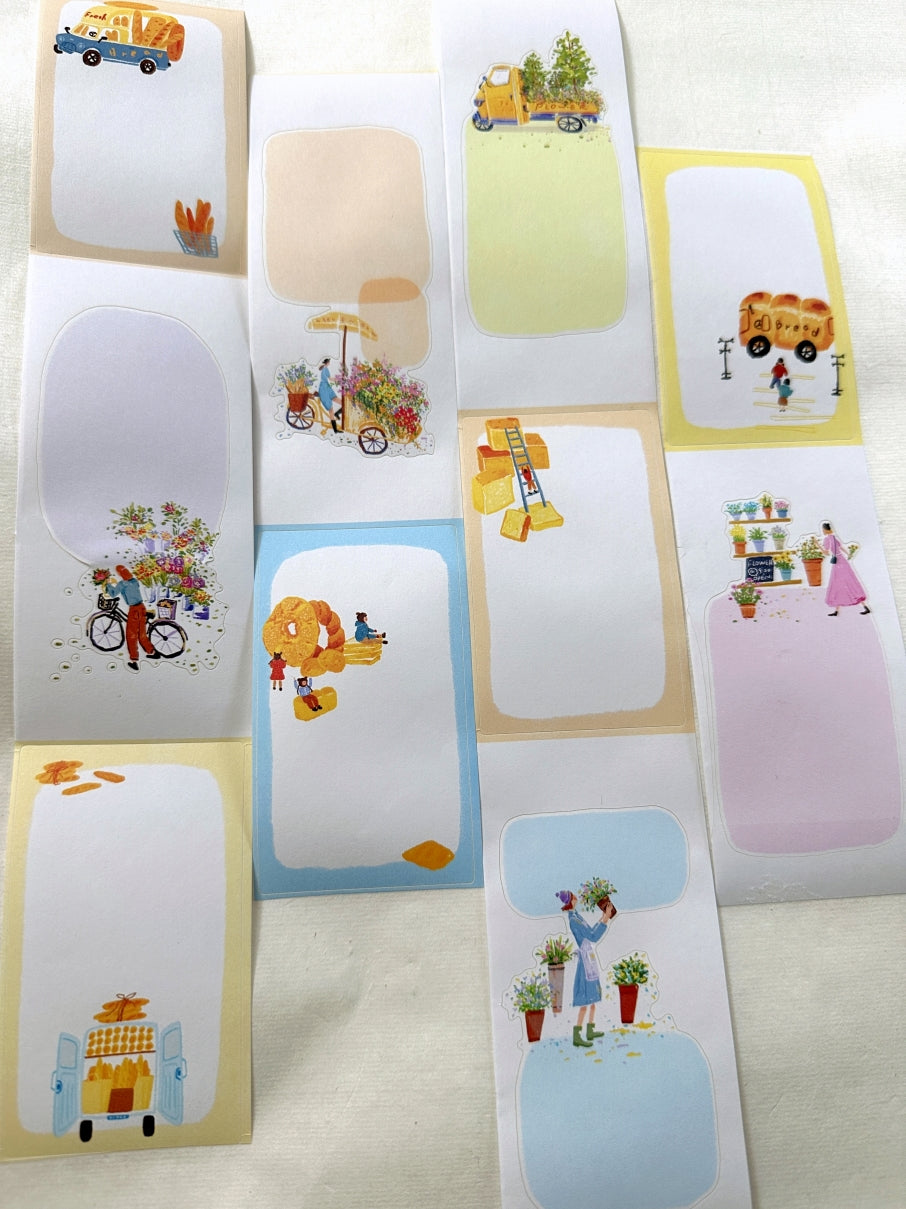 Two Raccoons - Bread and Flowers kiss-cut memo paper tape SAMPLES