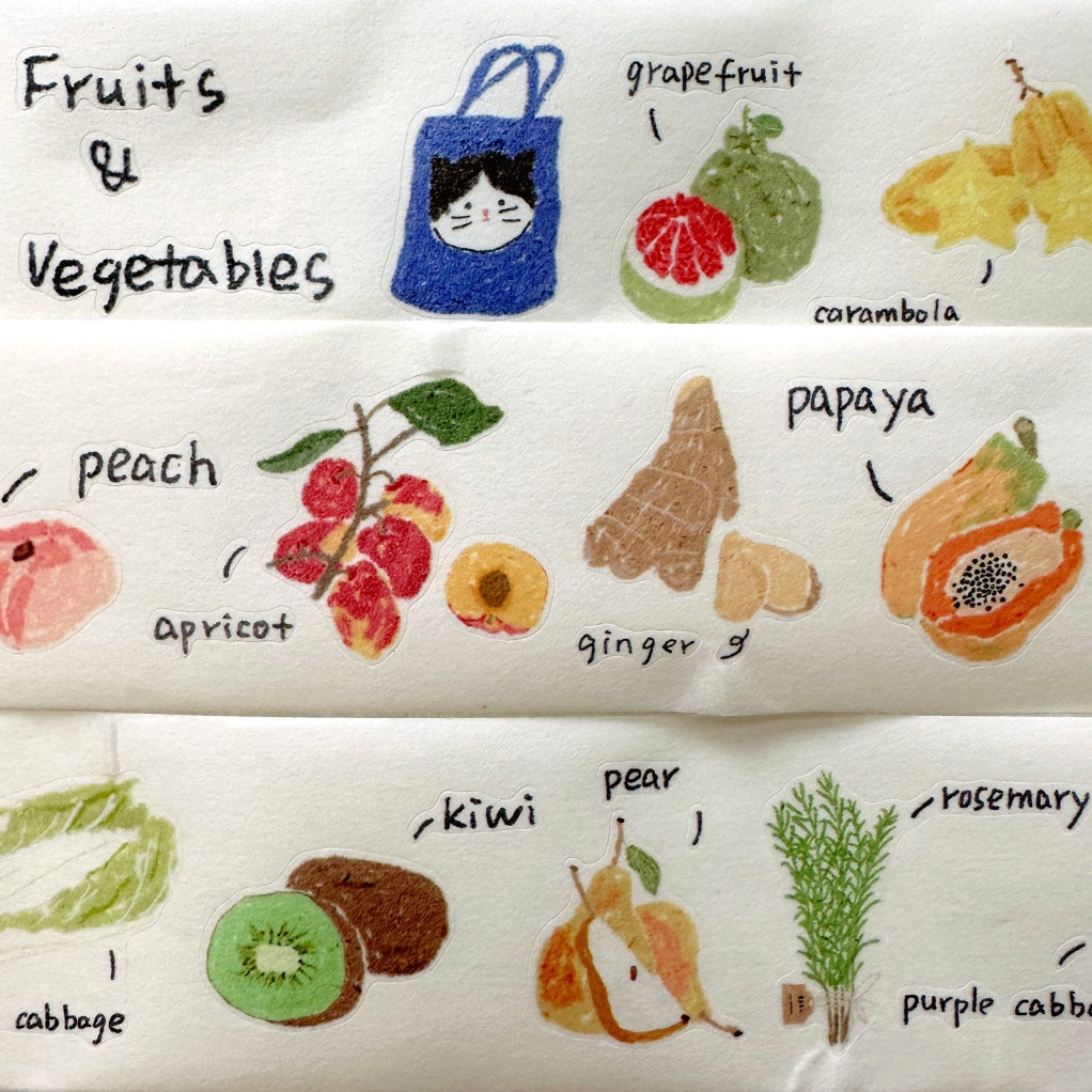 Two Raccoons x Aimee - Fruits & Vegetables kiss-cut washi tape (3.5 cm x 140 cm) SAMPLES