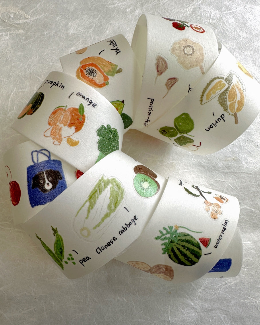 Two Raccoons x Aimee - Fruits & Vegetables kiss-cut washi tape (3.5 cm x 140 cm) SAMPLES