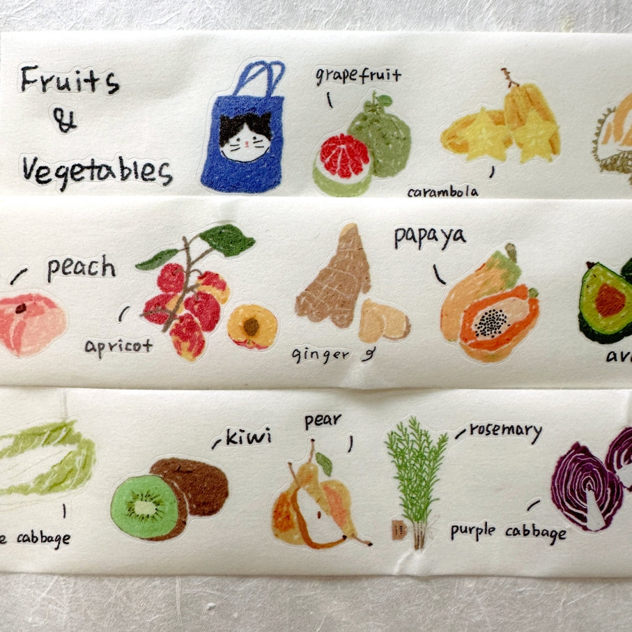 Two Raccoons x Aimee - Fruits & Vegetables kiss-cut washi tape (3.5 cm x 140 cm) SAMPLES
