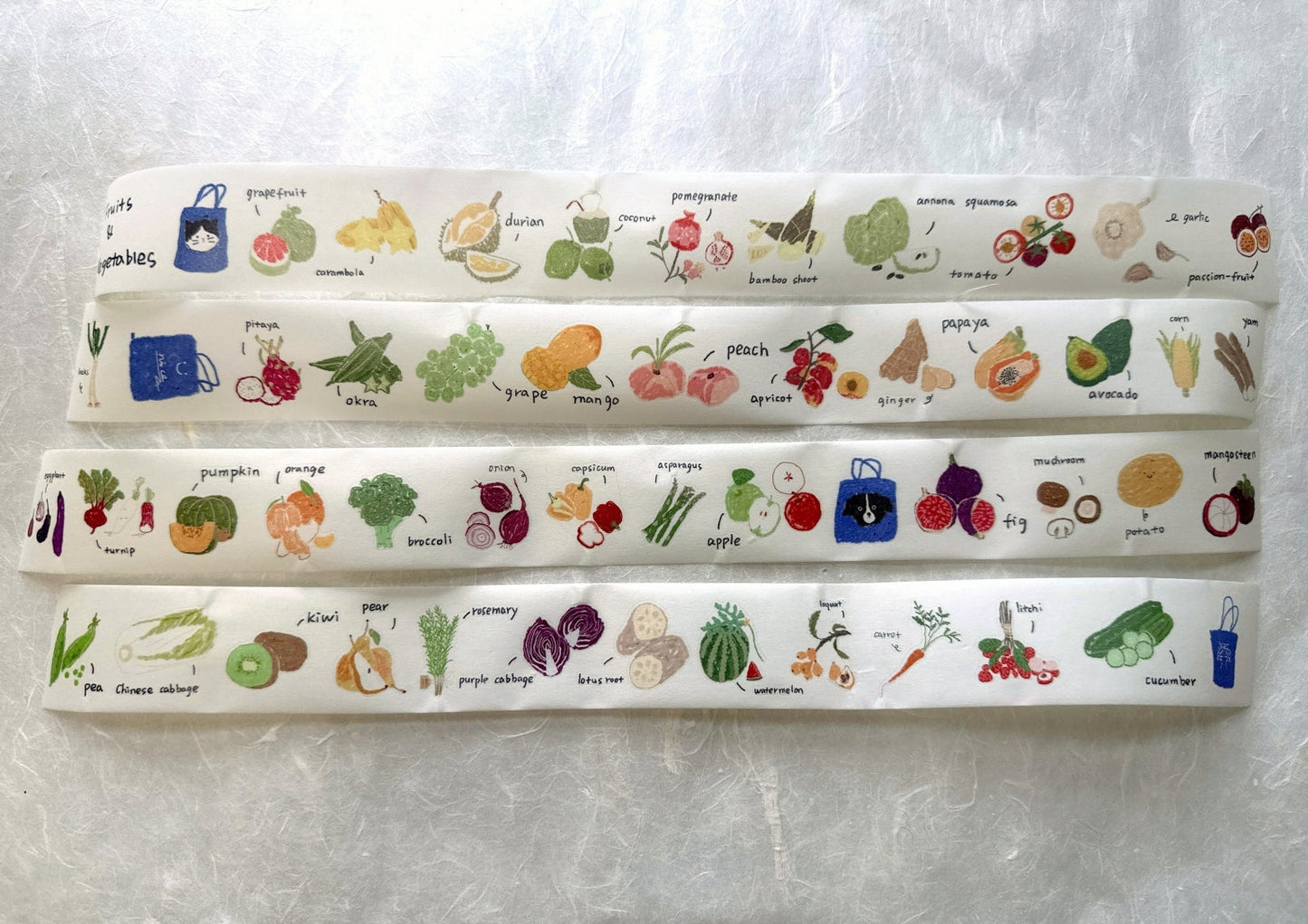 Two Raccoons x Aimee - Fruits & Vegetables kiss-cut washi tape (3.5 cm x 140 cm) SAMPLES