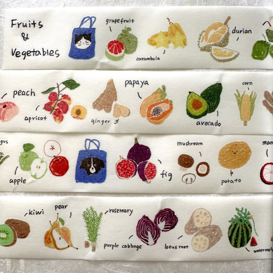 Two Raccoons x Aimee - Fruits & Vegetables kiss-cut washi tape (3.5 cm x 140 cm) SAMPLES