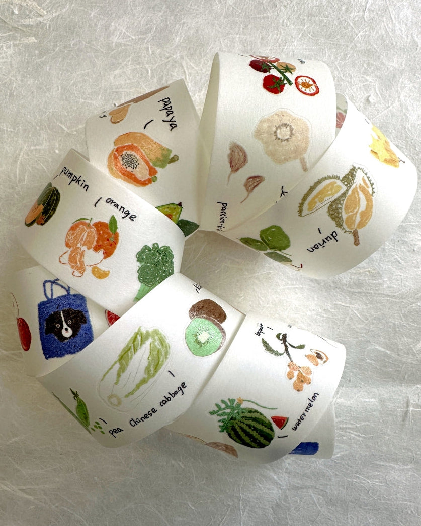 Two Raccoons x Aimee - Fruits & Vegetables kiss-cut washi tape (3.5 cm x 140 cm) SAMPLES