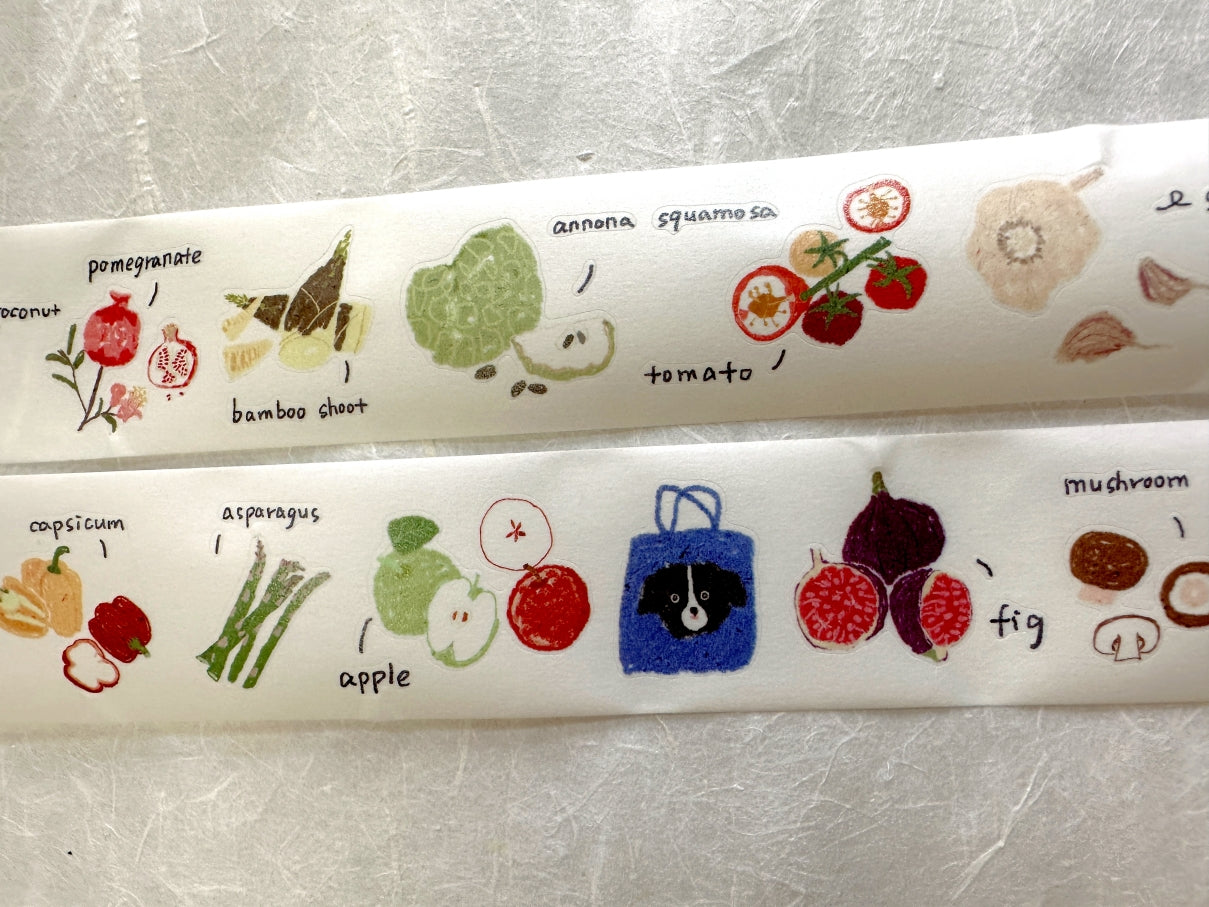 Two Raccoons x Aimee - Fruits & Vegetables kiss-cut washi tape (3.5 cm x 140 cm) SAMPLES