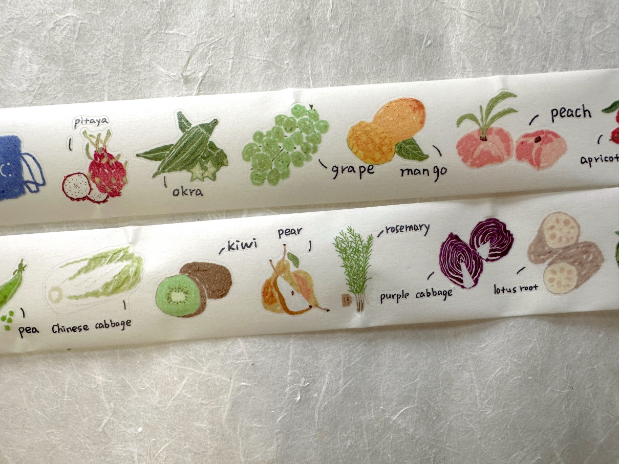 Two Raccoons x Aimee - Fruits & Vegetables kiss-cut washi tape (3.5 cm x 140 cm) SAMPLES