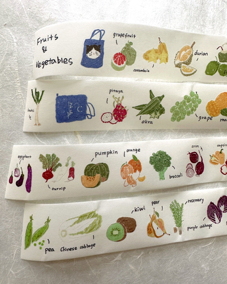 Two Raccoons x Aimee - Fruits & Vegetables kiss-cut washi tape (3.5 cm x 140 cm) SAMPLES