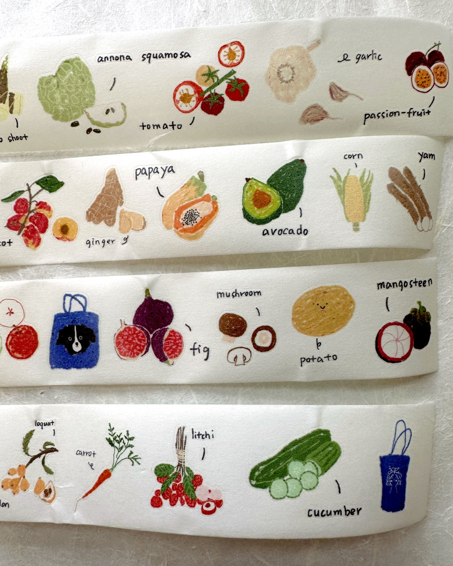 Two Raccoons x Aimee - Fruits & Vegetables kiss-cut washi tape (3.5 cm x 140 cm) SAMPLES