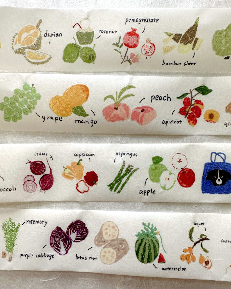 Two Raccoons x Aimee - Fruits & Vegetables kiss-cut washi tape (3.5 cm x 140 cm) SAMPLES