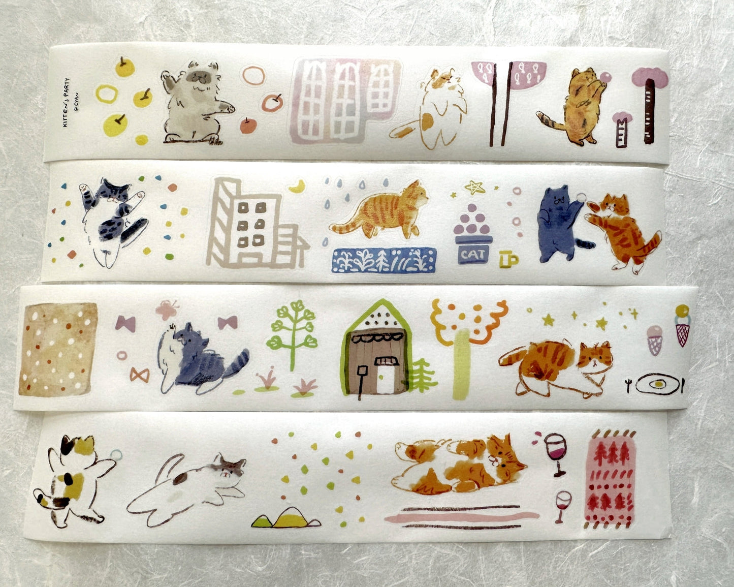 Two Raccoons x Cyan - Kitten's Party kiss-cut washi tape SAMPLES