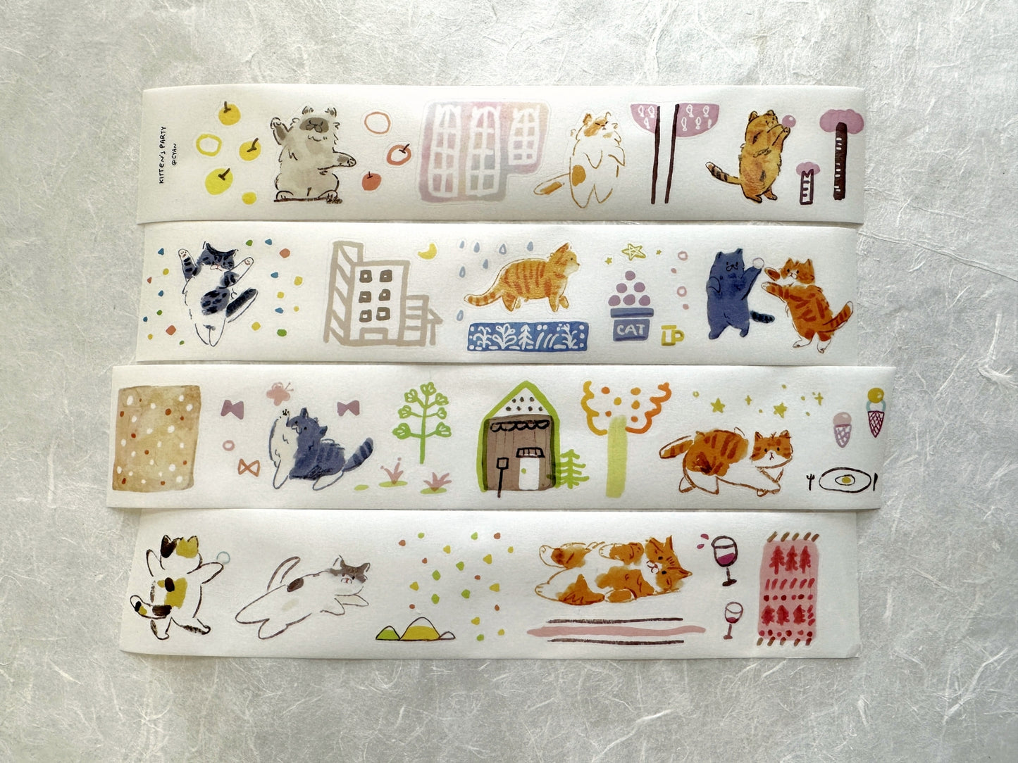 Two Raccoons x Cyan - Kitten's Party kiss-cut washi tape SAMPLES