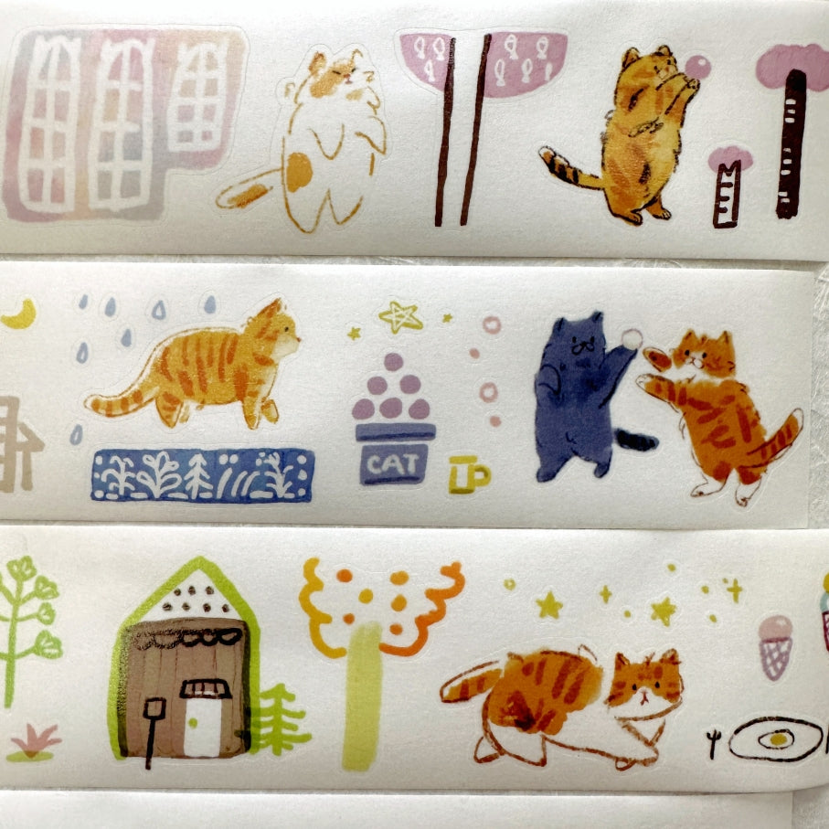 Two Raccoons x Cyan - Kitten's Party kiss-cut washi tape SAMPLES